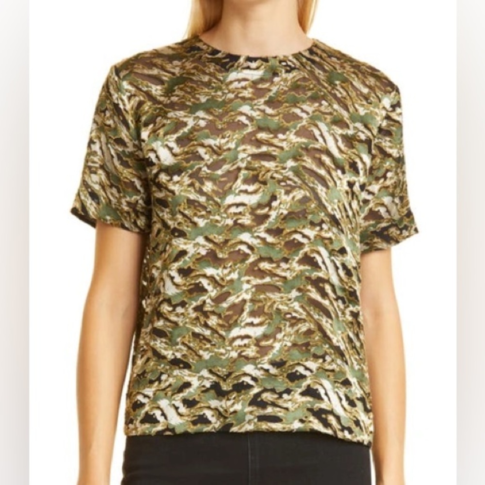 Rag & Bone Gia Camouflage-print Devoré-satin Silk Top In Green Multi size XS - Picture 2 of 9